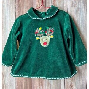 LE TOP Velour Christmas Embroidered Reindeer Dress Size 18 M (Bx 10)